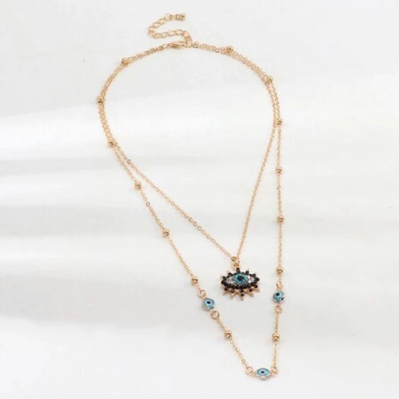 Gold-Plated Third Eye Layered Necklace – Cubic Zirconia Evil Eye Pendant - Picture 3 of 4